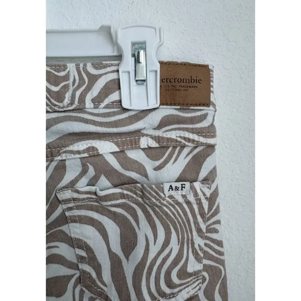Girls Abercrombie & Fitch Cream Zebra High Rise Flare Jean Size 9/10